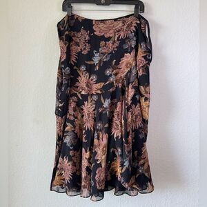Vtg Lauren Ralph Lauren Women’s 100% Silk Floral Skirt Sz 16W Boho Ruffle Hem